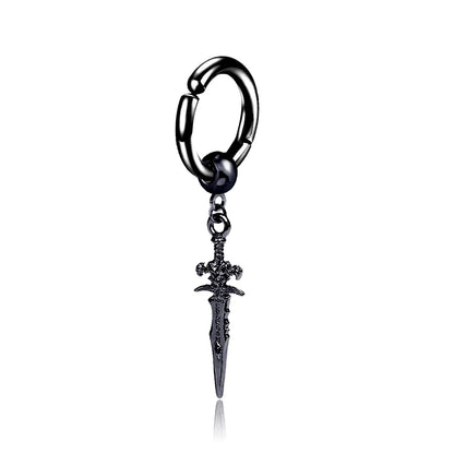 Clip on Hoop Earrings for Men Stainless Steel Fake Piercing Dangle Earring with Cross Feather Mens Clip on Huggie Hoop Earrings