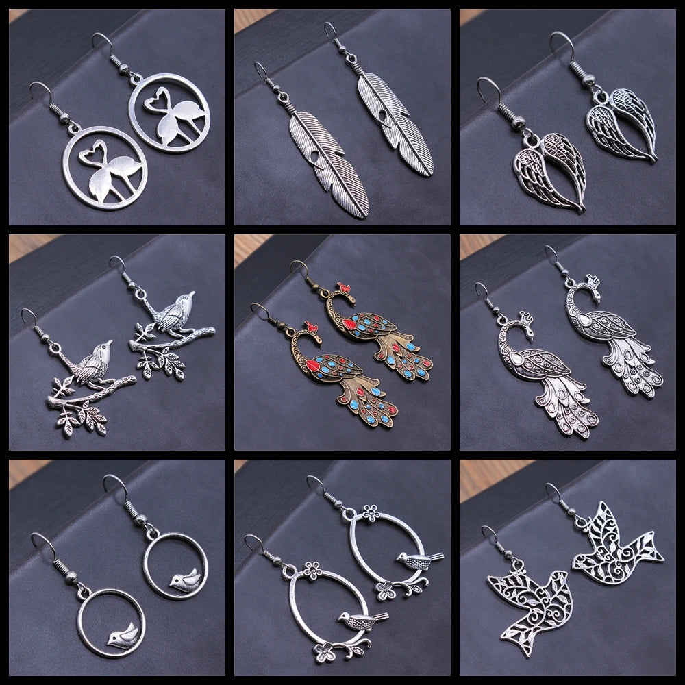 Animal Dangle Earring Vintage Bird Drop Earring Peacock Dove Feather Wing Dangle Drop Earring Fashion Animal Jewelry for Women