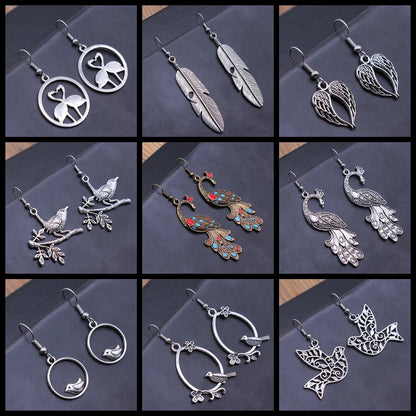Animal Dangle Earring Vintage Bird Drop Earring Peacock Dove Feather Wing Dangle Drop Earring Fashion Animal Jewelry for Women