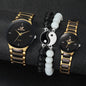 4Pcs/Set Couple'S Watches Fashion Rhinestone Women Quartz Watch Stainless Steel Band Men Wristwatches Bracelets Set