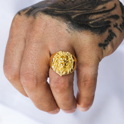 Mens Ring Large Lion Gold Ring - Animal Ring - Signet Ring Men - 18K Gold Signet Ring - Gold Rings for Men - Gold Rings Jewelry Gift Him