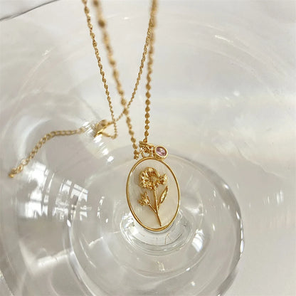 12 Birth Month Flower Birthstone Necklace for Women Charm White Shell Pendant Necklaces Mom Girlfriend Birthday Gift