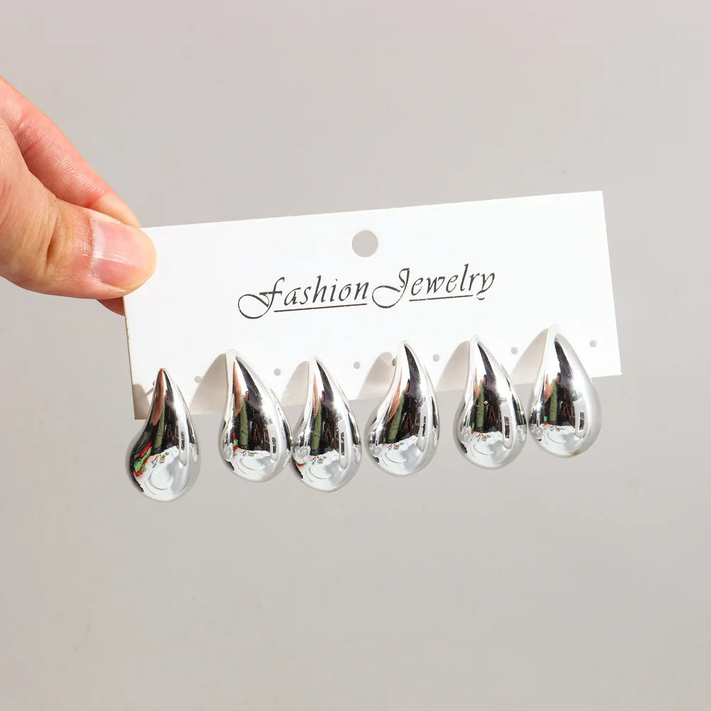Fashion 6Pcs/Set Chunky Gold Plated Water Drop Earrings for Women Vintage Acrylic Teardrop Earring Hoops Lightweight Jewelry