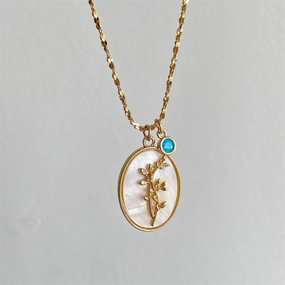 12 Birth Month Flower Birthstone Necklace for Women Charm White Shell Pendant Necklaces Mom Girlfriend Birthday Gift