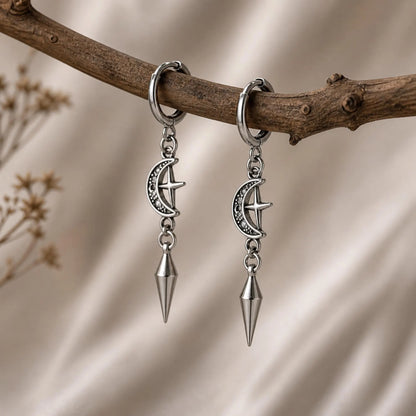 Moon Star Hoop Earrings, Gothic Earrings, Celestial Earrings, Gothic Jewelry, Gift for Her, Hoop Earrings, Huggie Earrings
