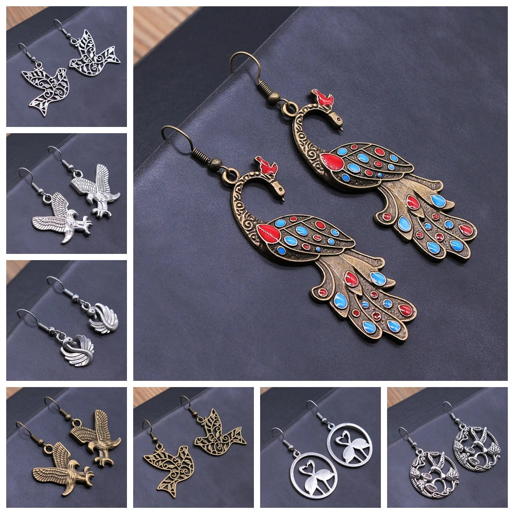 Animal Dangle Earring Vintage Bird Drop Earring Peacock Dove Feather Wing Dangle Drop Earring Fashion Animal Jewelry for Women