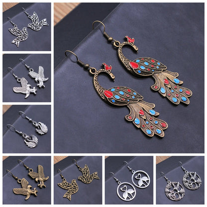 Animal Dangle Earring Vintage Bird Drop Earring Peacock Dove Feather Wing Dangle Drop Earring Fashion Animal Jewelry for Women