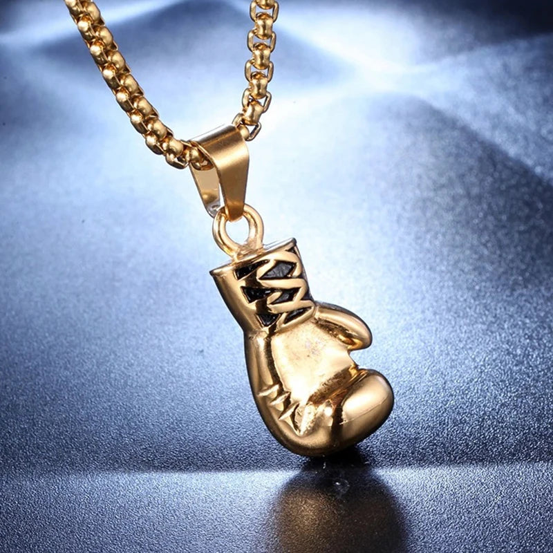 Boxing Gloves Pendant Necklace for Men Gold Color Hip Hop Personality Fitness Exercise Stainless Steel Chain Neck Jewelry Gifts