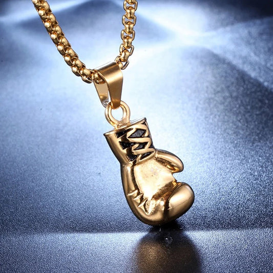 Boxing Gloves Pendant Necklace for Men Gold Color Hip Hop Personality Fitness Exercise Stainless Steel Chain Neck Jewelry Gifts