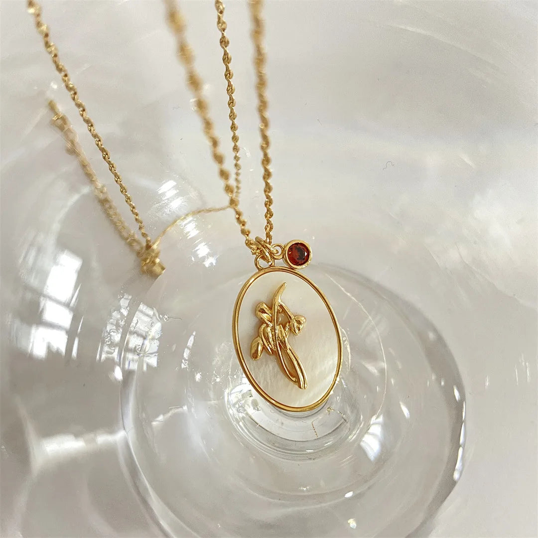 12 Birth Month Flower Birthstone Necklace for Women Charm White Shell Pendant Necklaces Mom Girlfriend Birthday Gift