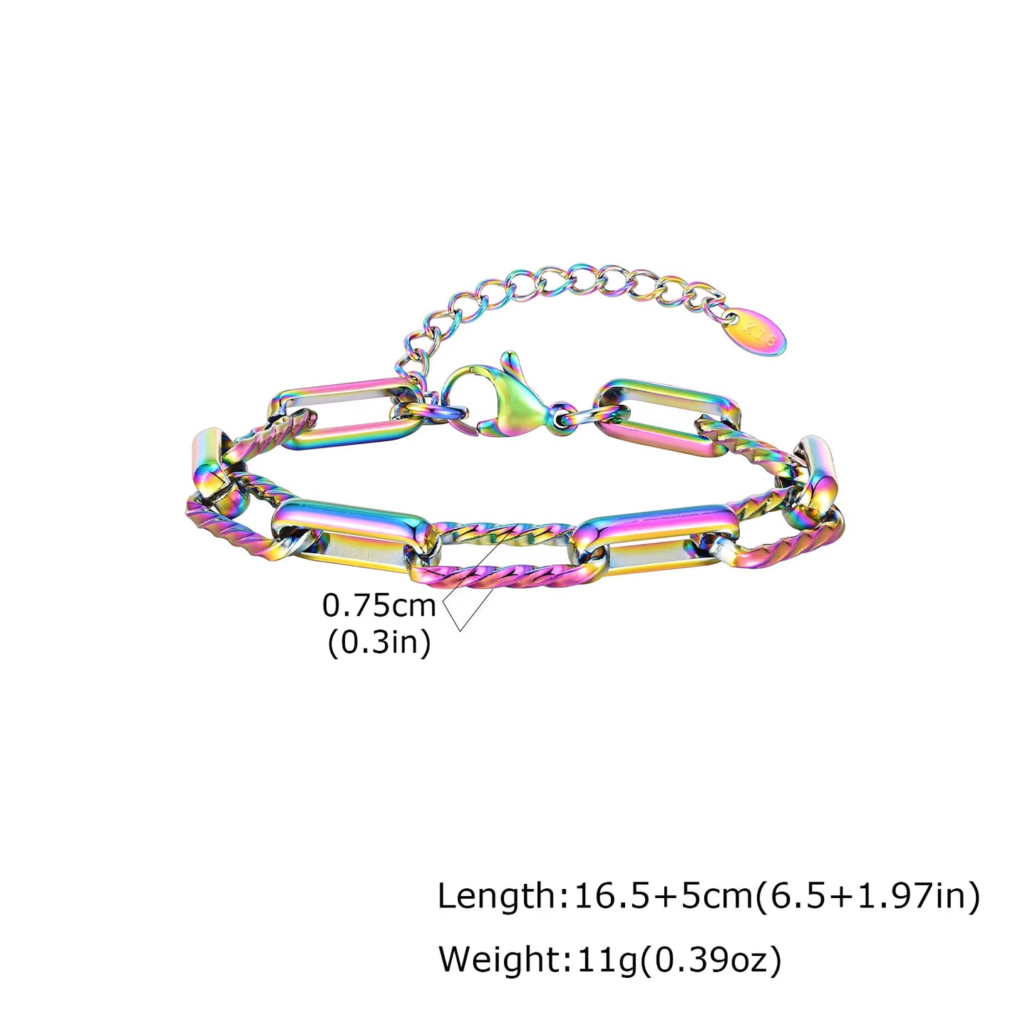 Two Tone Twist Link Paperclip Bracelet for Women, Chunky Stainless Steel Bracelet Adjustable Link, 18K Gold Plated Jewelry