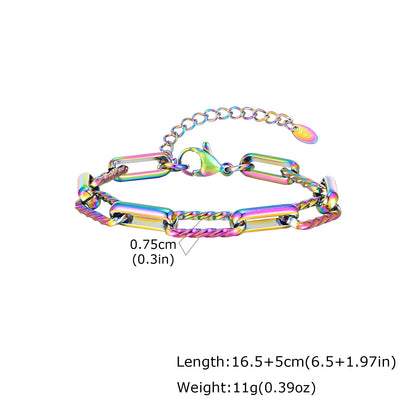 Two Tone Twist Link Paperclip Bracelet for Women, Chunky Stainless Steel Bracelet Adjustable Link, 18K Gold Plated Jewelry