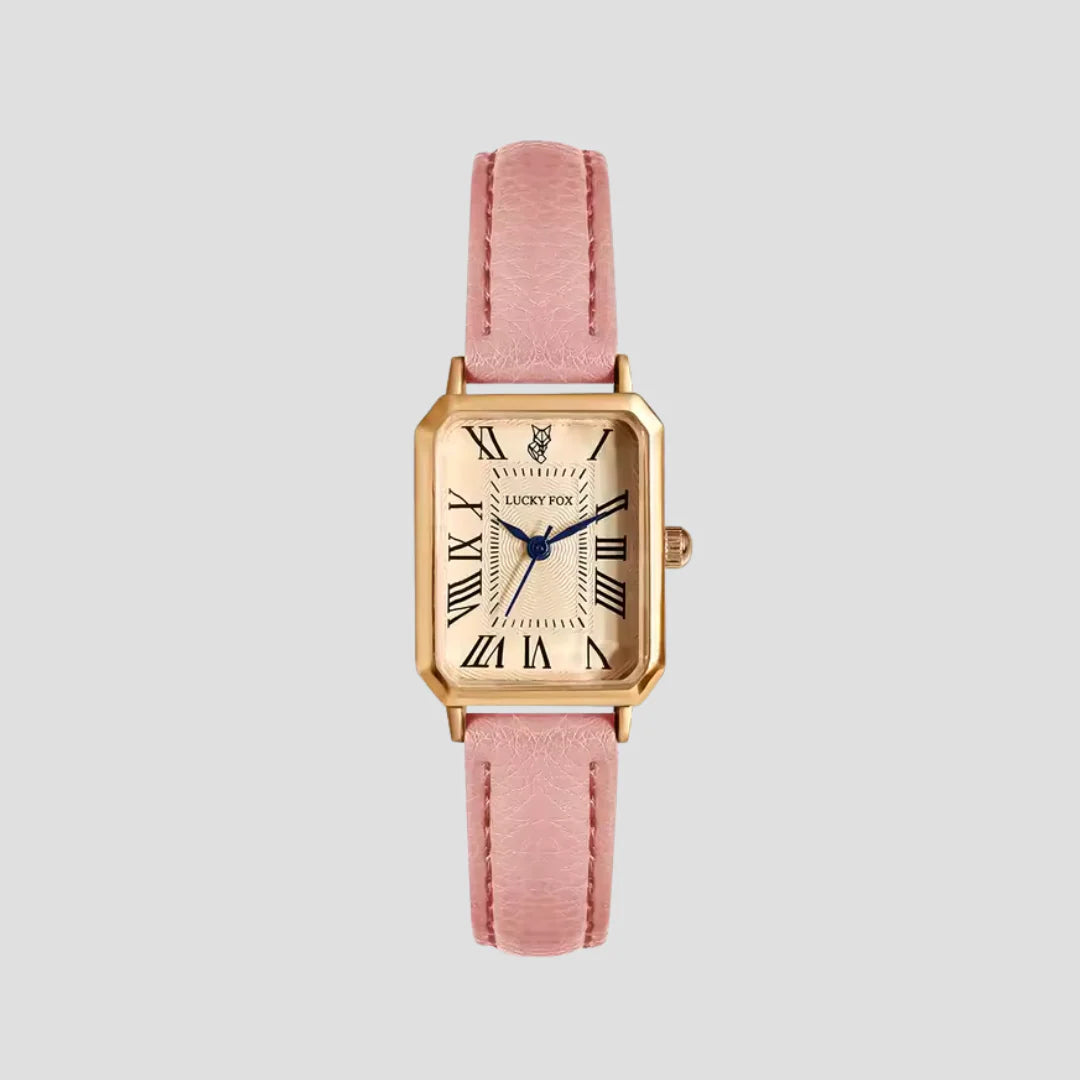 Women'S Leather Strap Tank Square Roman Numeral Dress Watch