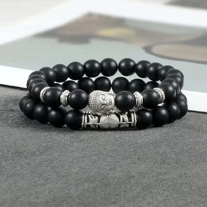 2Pcs/Set Buddha Head Bracelet for Women Men Natural Tiger Eye Lava Stone Yoga Beads Distance Bracelets Charm Couple Jewelry Gift