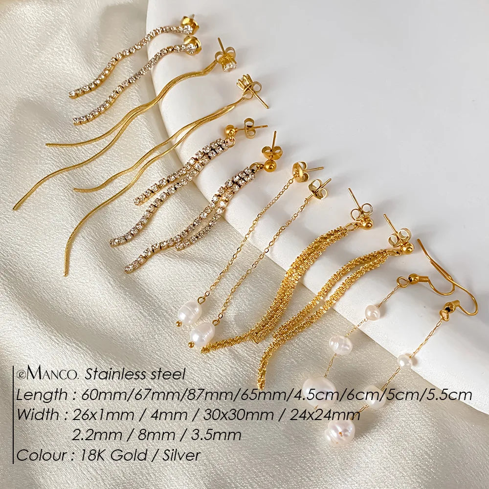 Modern Linear Chain Earrings for Women Elegant Pearl Tassel Dangle Earring Long Threader Earring Statement Party Jewelry Gift