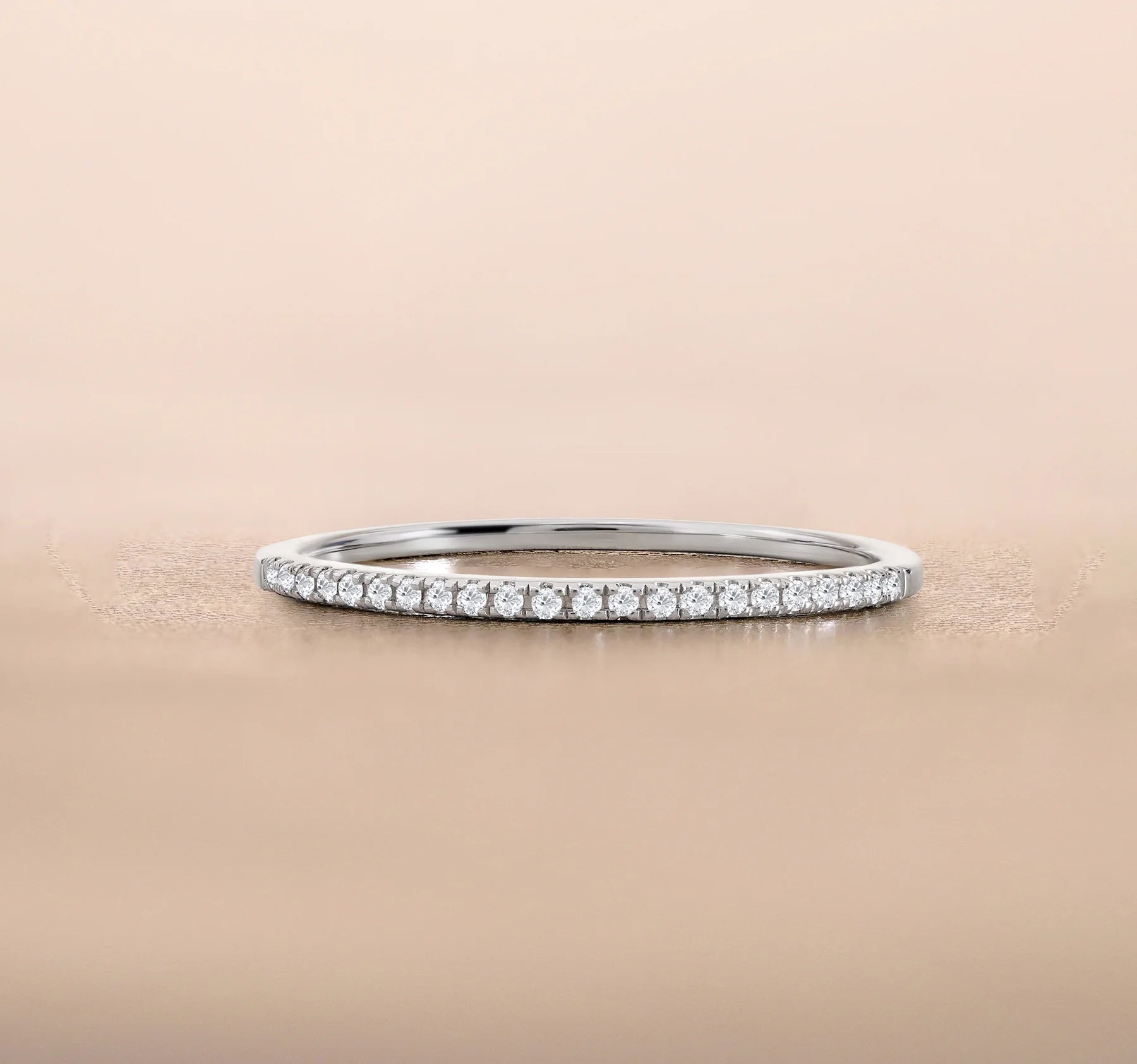 Pave Accented - 0.25 Carat round Cut -April Birthstone- Classic Wedding Band - 18K White Gold Plating for Women