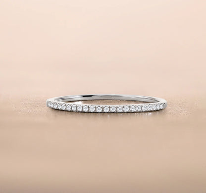Pave Accented - 0.25 Carat round Cut -April Birthstone- Classic Wedding Band - 18K White Gold Plating for Women