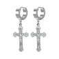 ZS Punk Cross Drop Earrings for Men Woman Stainless Steel Hoop Dangle Cartilage Earrings Gothic Hip Hop Circle round Earring