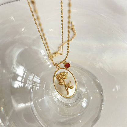 12 Birth Month Flower Birthstone Necklace for Women Charm White Shell Pendant Necklaces Mom Girlfriend Birthday Gift