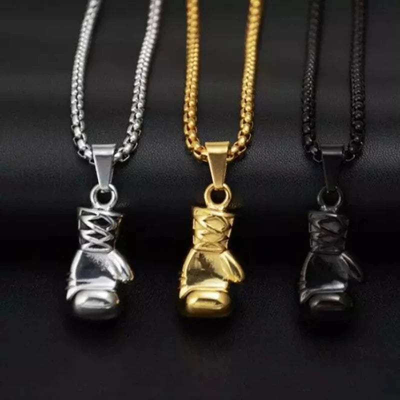 Boxing Gloves Pendant Necklace for Men Gold Color Hip Hop Personality Fitness Exercise Stainless Steel Chain Neck Jewelry Gifts