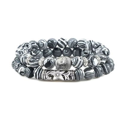 2Pcs/Set Buddha Head Bracelet for Women Men Natural Tiger Eye Lava Stone Yoga Beads Distance Bracelets Charm Couple Jewelry Gift