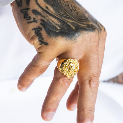 Mens Ring Large Lion Gold Ring - Animal Ring - Signet Ring Men - 18K Gold Signet Ring - Gold Rings for Men - Gold Rings Jewelry Gift Him