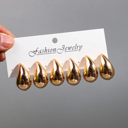 Fashion 6Pcs/Set Chunky Gold Plated Water Drop Earrings for Women Vintage Acrylic Teardrop Earring Hoops Lightweight Jewelry