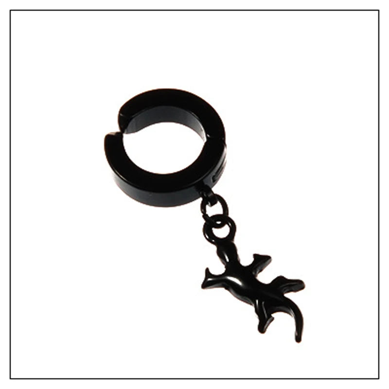 Clip on Hoop Earrings for Men Stainless Steel Fake Piercing Dangle Earring with Cross Feather Mens Clip on Huggie Hoop Earrings