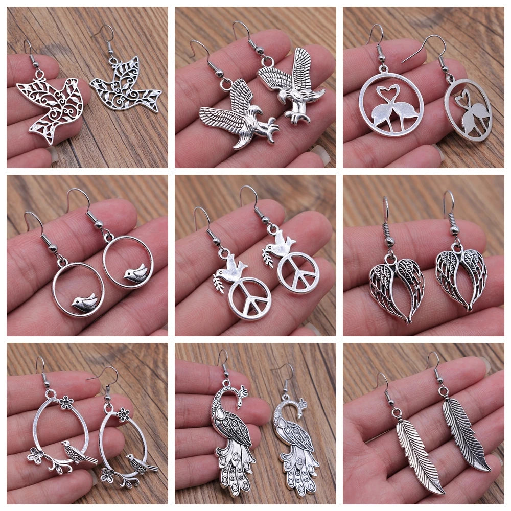 Animal Dangle Earring Vintage Bird Drop Earring Peacock Dove Feather Wing Dangle Drop Earring Fashion Animal Jewelry for Women