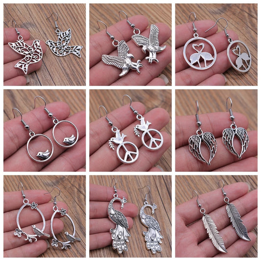 Animal Dangle Earring Vintage Bird Drop Earring Peacock Dove Feather Wing Dangle Drop Earring Fashion Animal Jewelry for Women