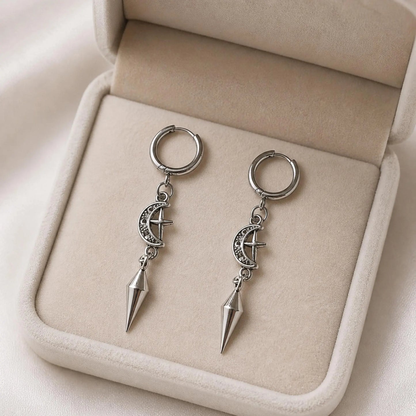 Moon Star Hoop Earrings, Gothic Earrings, Celestial Earrings, Gothic Jewelry, Gift for Her, Hoop Earrings, Huggie Earrings