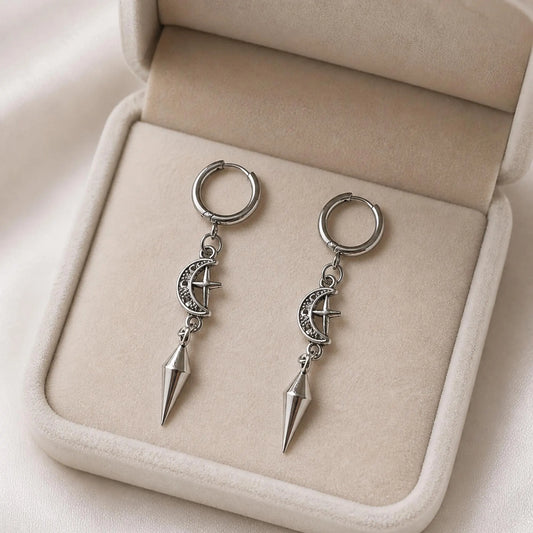 Moon Star Hoop Earrings, Gothic Earrings, Celestial Earrings, Gothic Jewelry, Gift for Her, Hoop Earrings, Huggie Earrings