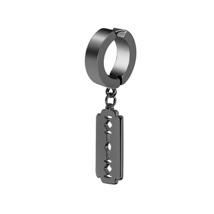 Clip on Hoop Earrings for Men Stainless Steel Fake Piercing Dangle Earring with Cross Feather Mens Clip on Huggie Hoop Earrings