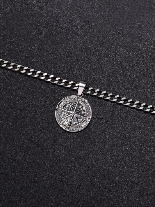 Men'S Silver Color Punk Style Metal Chain Necklace Pendant Compass Shape Star Fashion Men'S Necklace Jewelry
