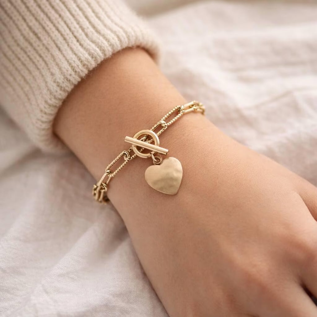 Mother and Daughter Forever Linked Heart Toggle Bracelet: Gift for Mum