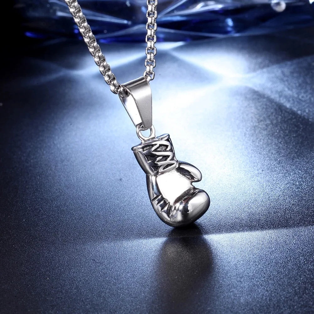 Boxing Gloves Pendant Necklace for Men Gold Color Hip Hop Personality Fitness Exercise Stainless Steel Chain Neck Jewelry Gifts