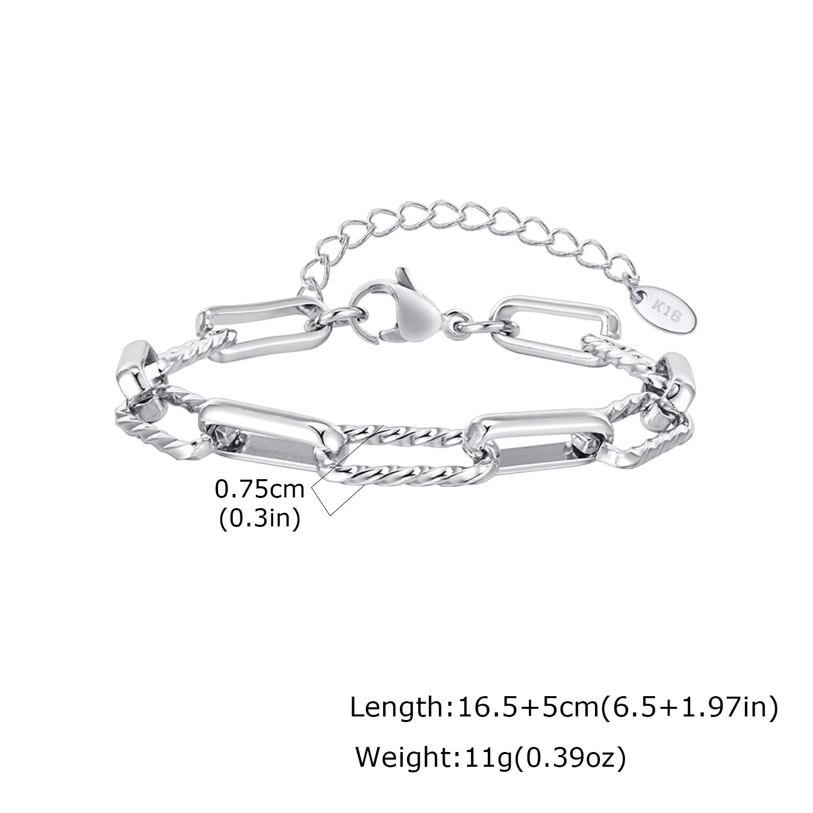 Two Tone Twist Link Paperclip Bracelet for Women, Chunky Stainless Steel Bracelet Adjustable Link, 18K Gold Plated Jewelry