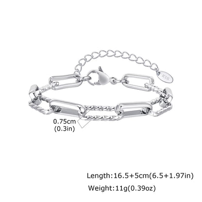 Two Tone Twist Link Paperclip Bracelet for Women, Chunky Stainless Steel Bracelet Adjustable Link, 18K Gold Plated Jewelry