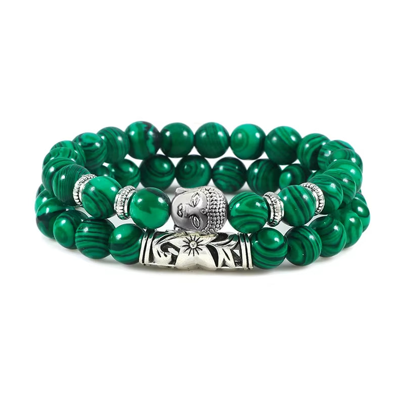2Pcs/Set Buddha Head Bracelet for Women Men Natural Tiger Eye Lava Stone Yoga Beads Distance Bracelets Charm Couple Jewelry Gift