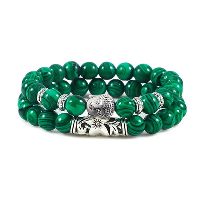 2Pcs/Set Buddha Head Bracelet for Women Men Natural Tiger Eye Lava Stone Yoga Beads Distance Bracelets Charm Couple Jewelry Gift