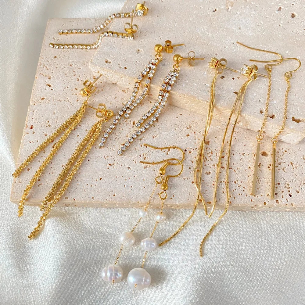 Modern Linear Chain Earrings for Women Elegant Pearl Tassel Dangle Earring Long Threader Earring Statement Party Jewelry Gift