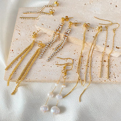 Modern Linear Chain Earrings for Women Elegant Pearl Tassel Dangle Earring Long Threader Earring Statement Party Jewelry Gift