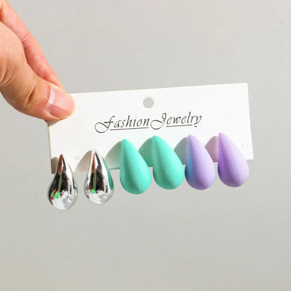 Fashion 6Pcs/Set Chunky Gold Plated Water Drop Earrings for Women Vintage Acrylic Teardrop Earring Hoops Lightweight Jewelry