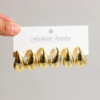 Fashion 6Pcs/Set Chunky Gold Plated Water Drop Earrings for Women Vintage Acrylic Teardrop Earring Hoops Lightweight Jewelry