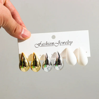 Fashion 6Pcs/Set Chunky Gold Plated Water Drop Earrings for Women Vintage Acrylic Teardrop Earring Hoops Lightweight Jewelry