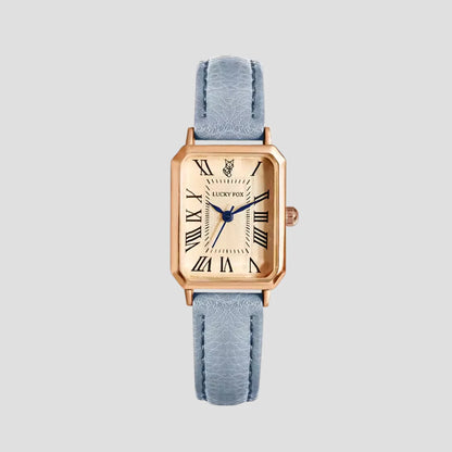 Women'S Leather Strap Tank Square Roman Numeral Dress Watch