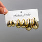Fashion 6Pcs/Set Chunky Gold Plated Water Drop Earrings for Women Vintage Acrylic Teardrop Earring Hoops Lightweight Jewelry
