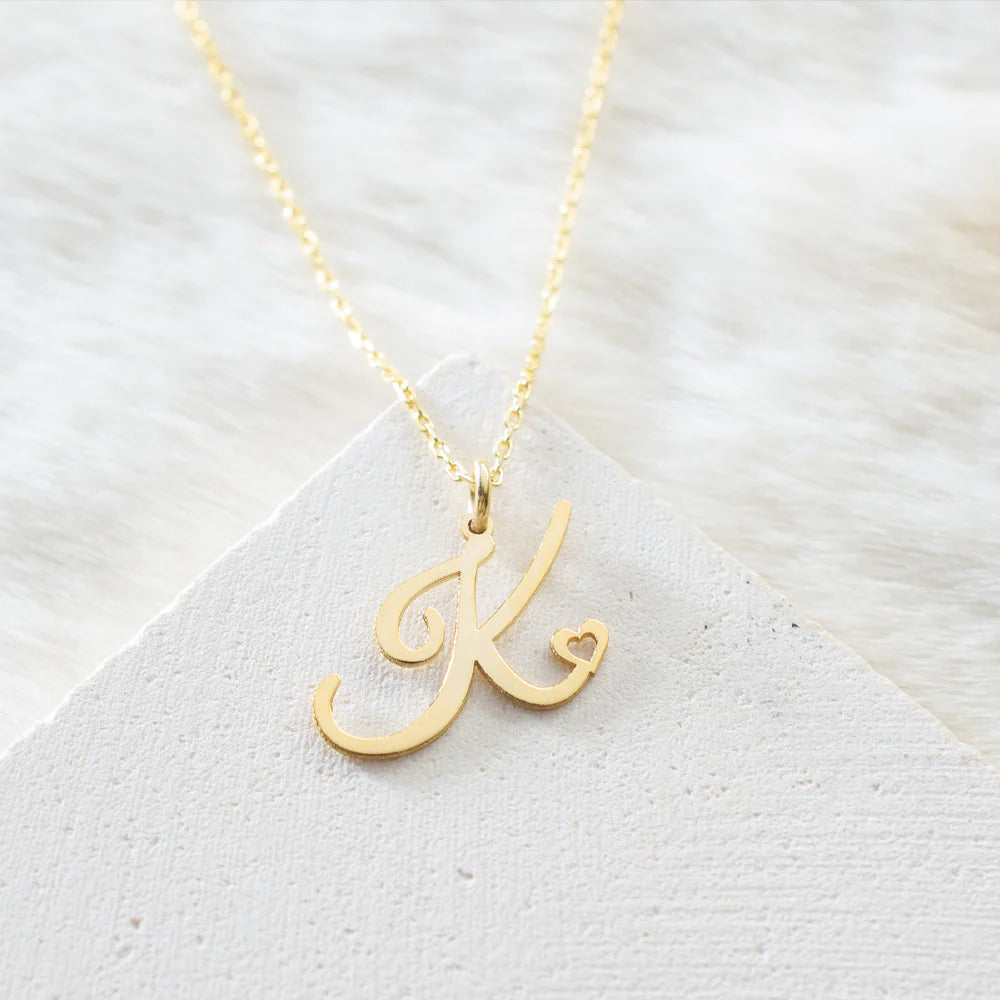 Personalized Heart Initial Necklace — 18K Gold Plated