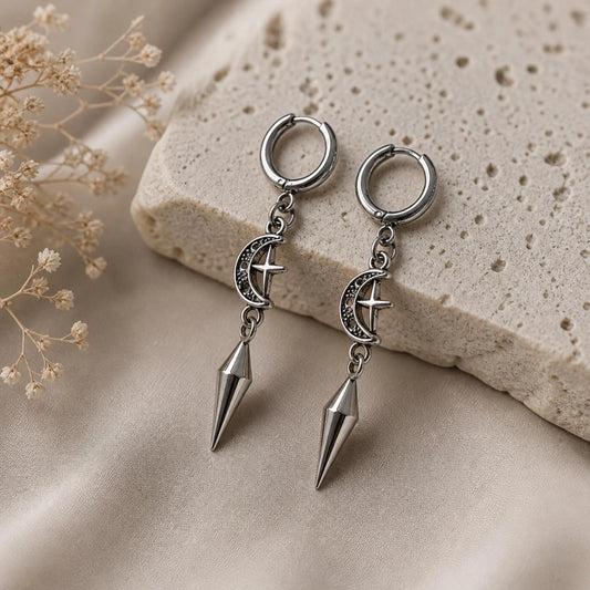 Moon Star Hoop Earrings, Gothic Earrings, Celestial Earrings, Gothic Jewelry, Gift for Her, Hoop Earrings, Huggie Earrings
