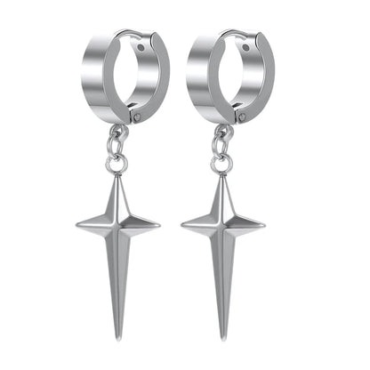 ZS Punk Cross Drop Earrings for Men Woman Stainless Steel Hoop Dangle Cartilage Earrings Gothic Hip Hop Circle round Earring